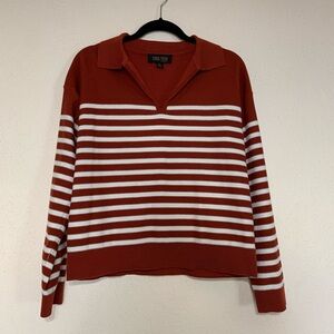 Truth Women's V-Neck Sweater in Red and White Stripes